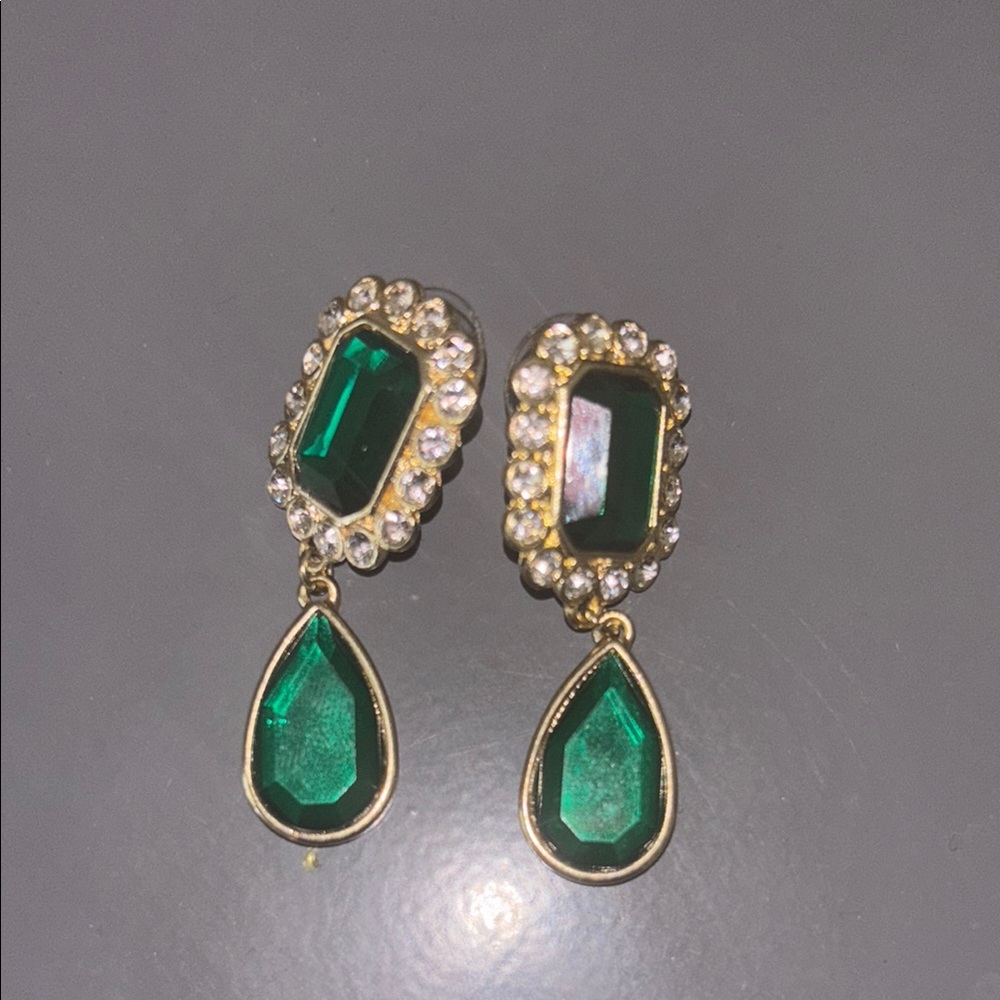 Green and Gold Drop Earrings